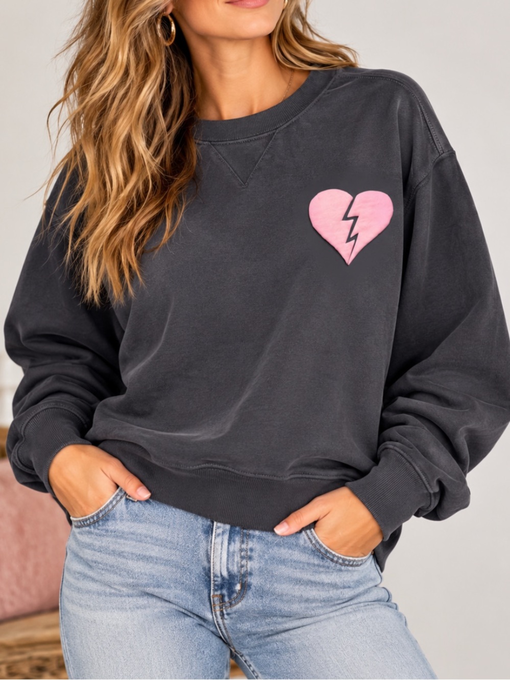 NWT Wildfox I Wish It Was Saturday Sweatshirt Small Gray Pink Broken Heart